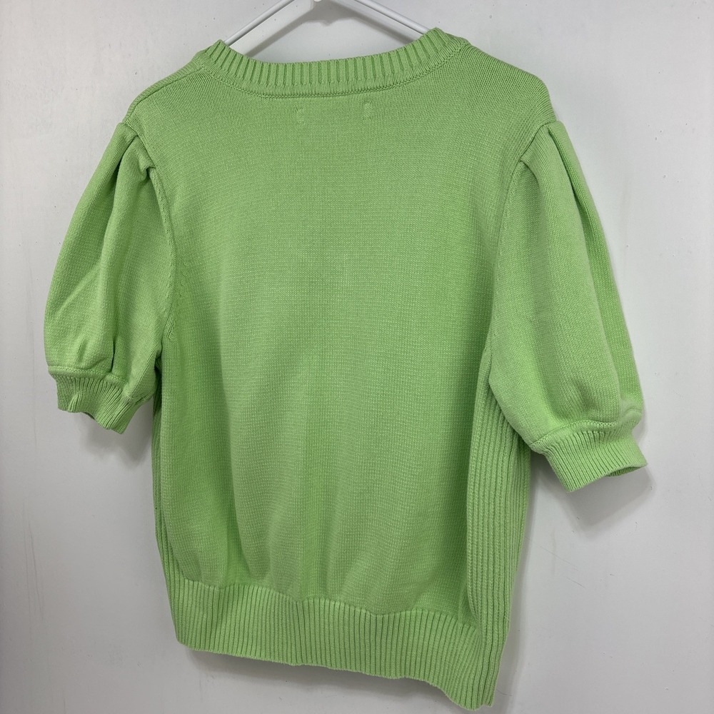 Loft Womens‎ XL Green Knit Puff Sleeve Cotton Sweater Classic Feminine Preppy - Picture 10 of 13